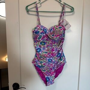 NWT Stella‎ Parker Paisley Floral Bandeau One Piece Swimsuit Removable Straps M